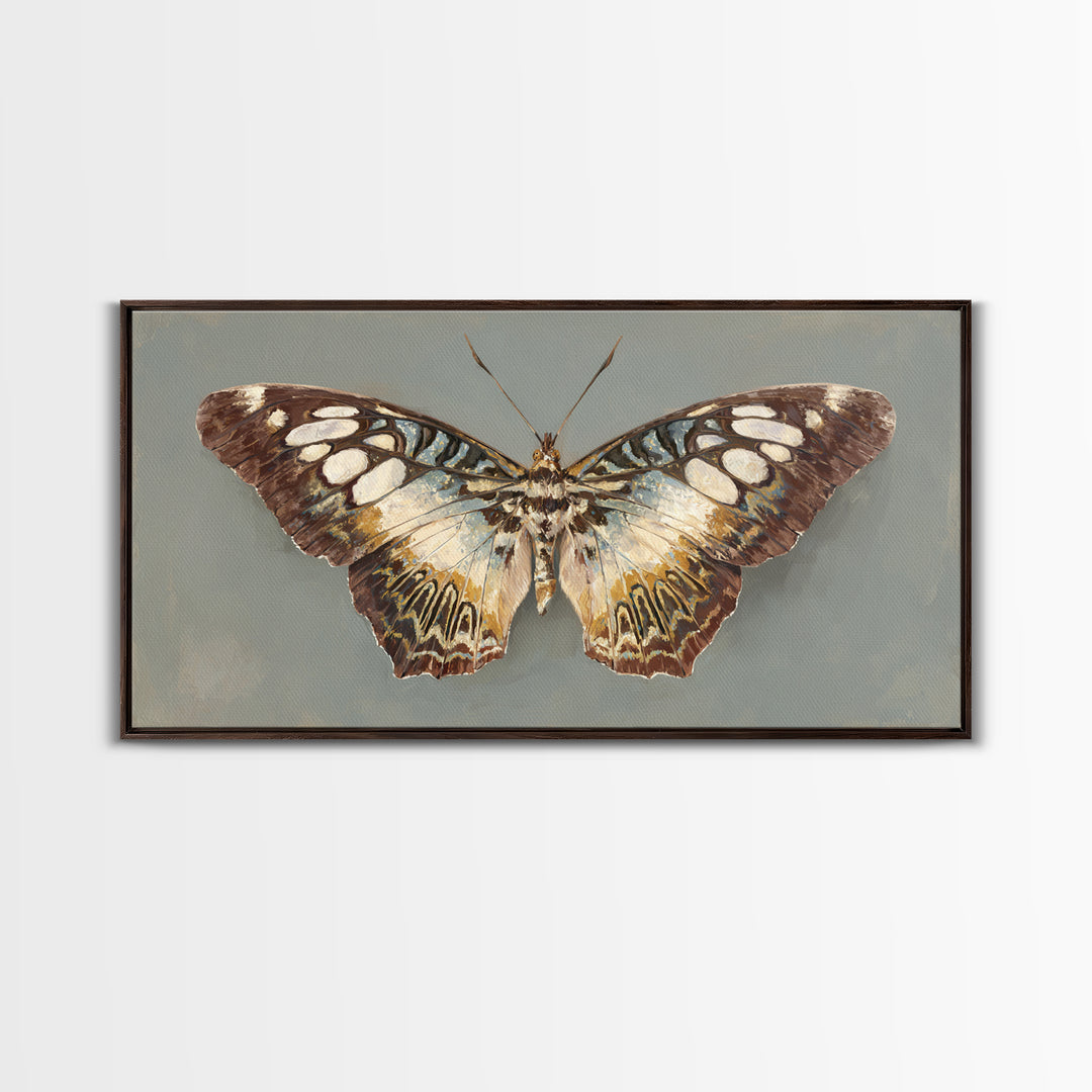 Tropical Butterfly and Flower Study Framed Canvas Print, Tropical Art, Printable, Living Room Decor, Oil Painting, Tropic, TRO-2x1-43