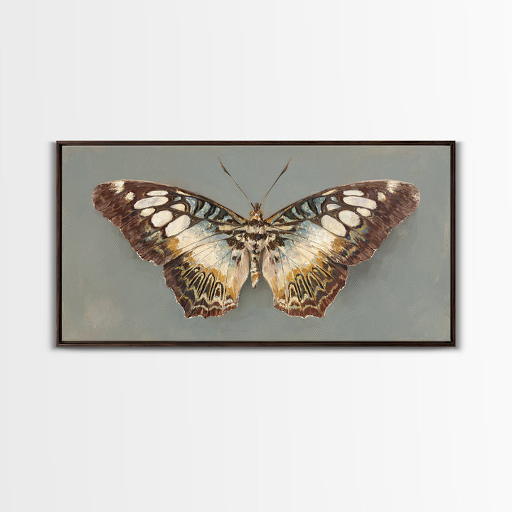 Tropical Butterfly and Flower Study Framed Canvas Print, Tropical Art, Printable, Living Room Decor, Oil Painting, Tropic, TRO-2x1-43