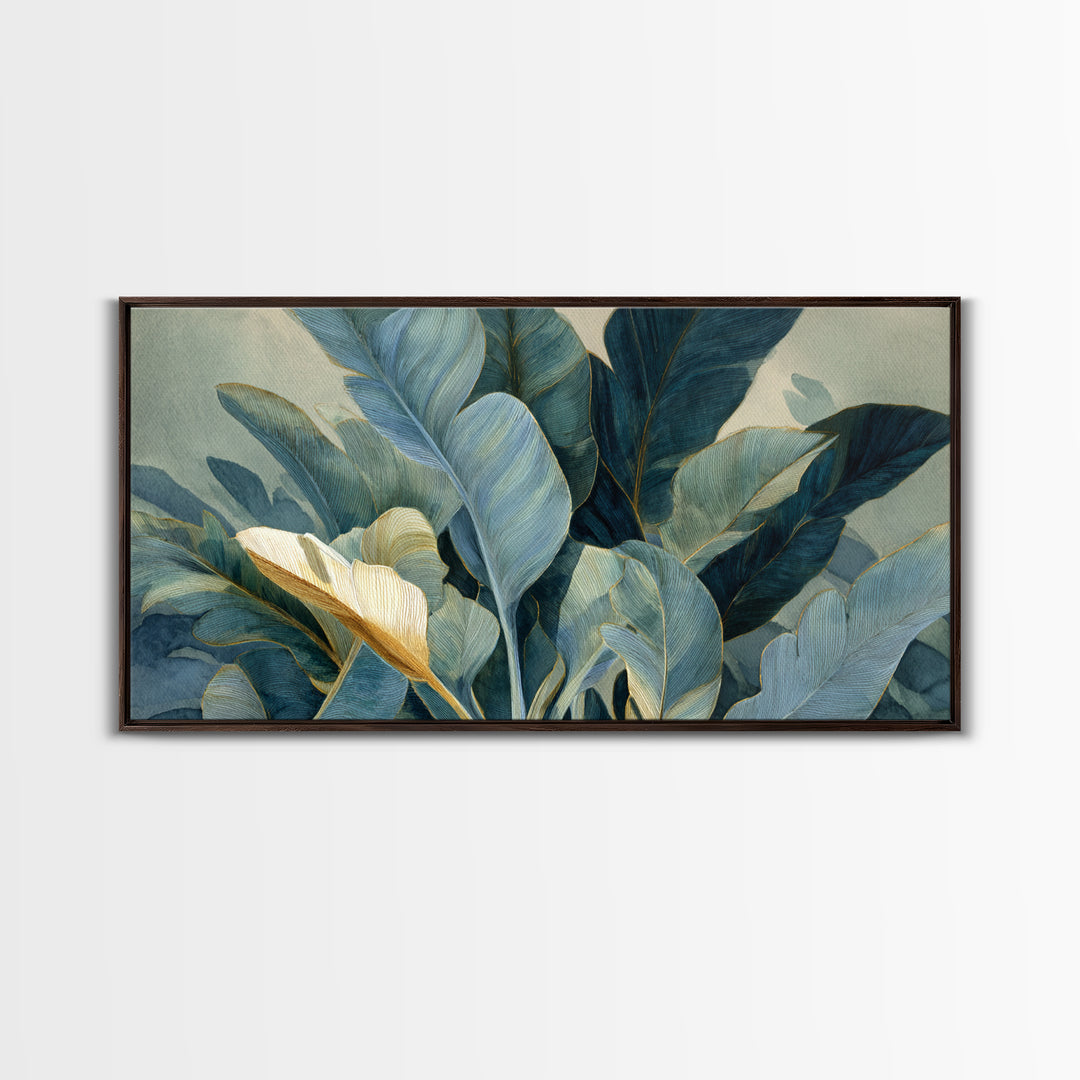 Banana Leaves Layered Framed Canvas Print, Tropical Art, Printable Wall Art, Living Room Decor, Watercolor Art, Tropic, TRO-2x1-5