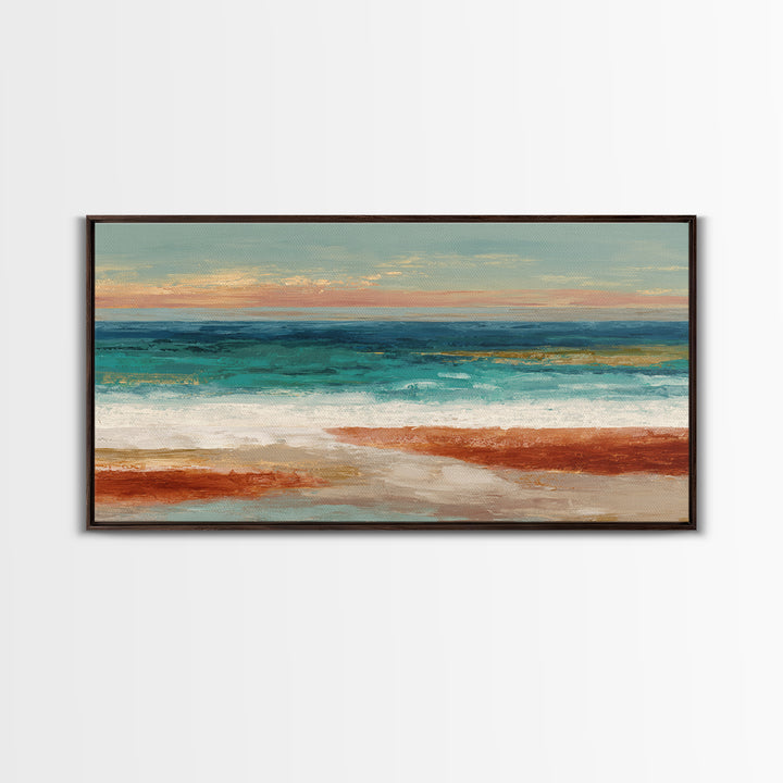 Tropical Lagoon with Turquoise Water Framed Canvas Print, Tropical Art, Bird Art, Living Room Decor, Watercolor Art, Tropic, TRO-2x1-51