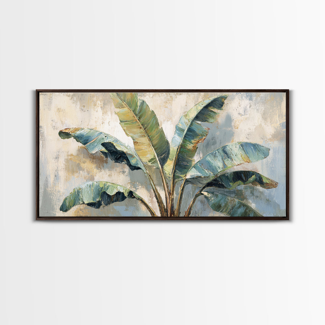 Banana Leaves Layered Canvas Print, Tropical Art, Watercolor Painting, Living Room Decor, Oil Painting, Tropic, TRO-2x1-53