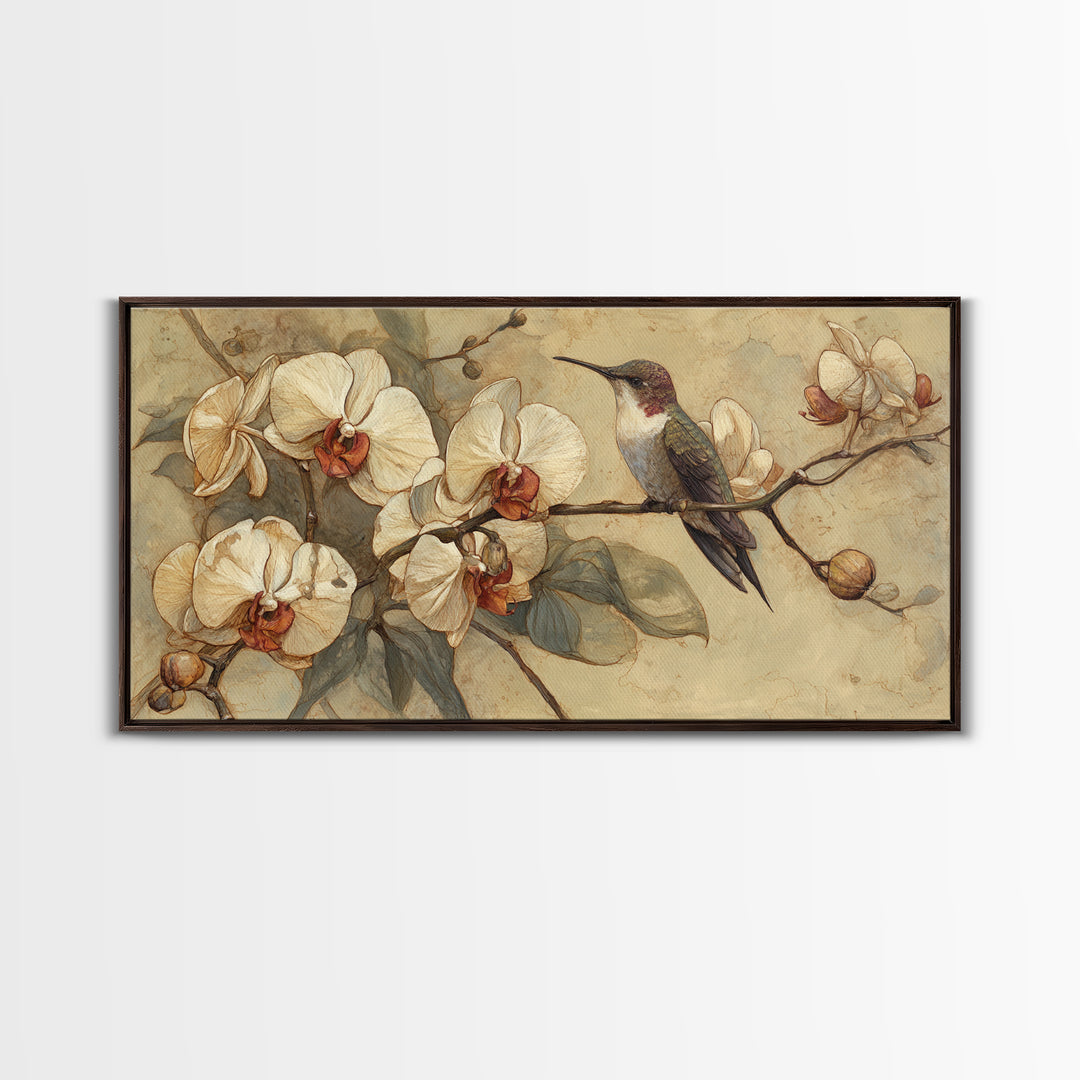 Orchid and Hummingbird Composition Canvas Print, Tropical Art, Digital Prints, Living Room Decor, Tropic 154, Set of Prints, TRO-2x1-54