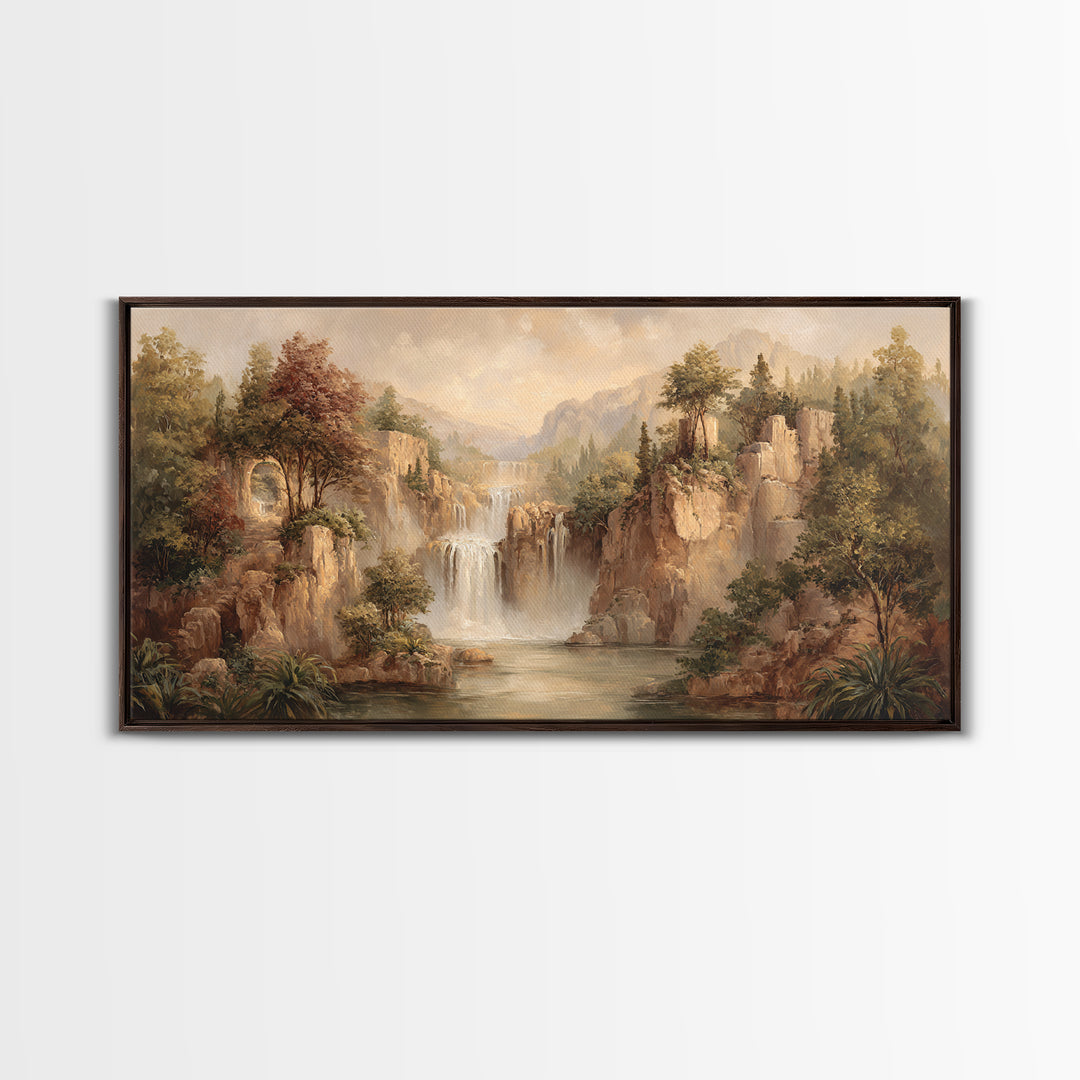Jungle Waterfall with Misty Light Canvas Print, Tropical Art, Wall Art Prints, Living Room Decor, Tropic, Beach Wall Art, TRO-2x1-57