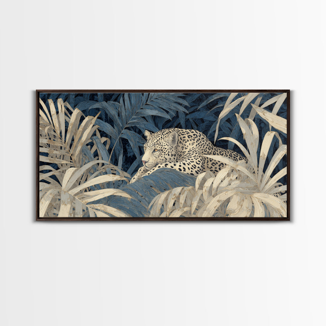 Leopard Hidden Among Palm Leaves Canvas Print, Tropical Art, Print, Living Room Decor, Fine Art, Tropic, Coastal Wall Art, TRO-2x1-58