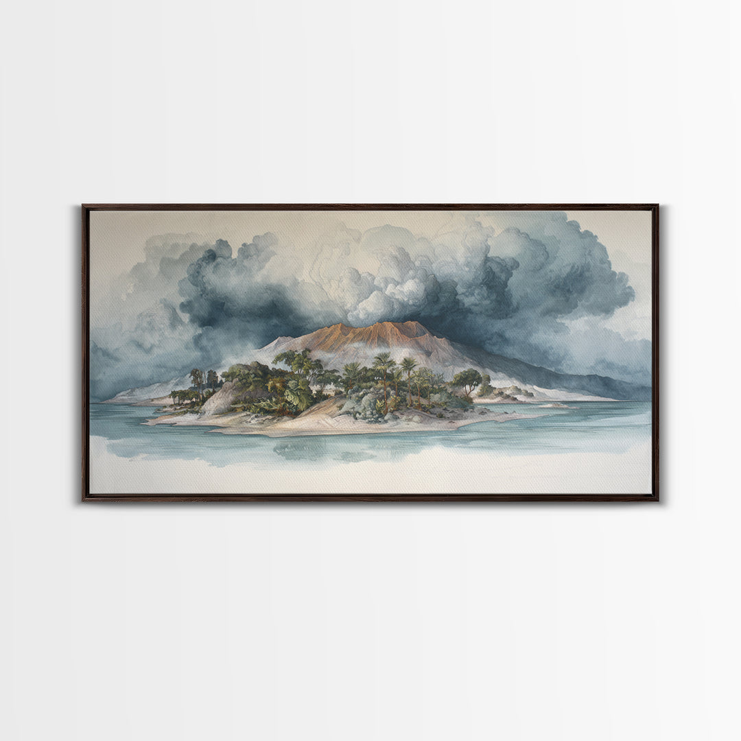 Island Volcano with Lush Foreground Canvas Print, Tropical Art, Digital Print, Living Room Decor, Tropic, Downloadable Prints, TRO-2x1-61