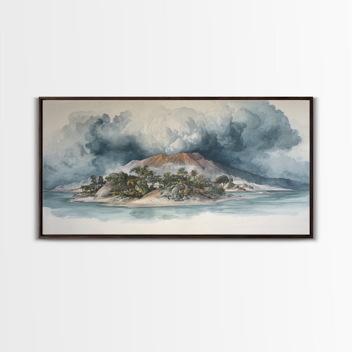 Island Volcano with Lush Foreground Canvas Print, Tropical Art, Digital Print, Living Room Decor, Tropic, Downloadable Prints, TRO-2x1-61