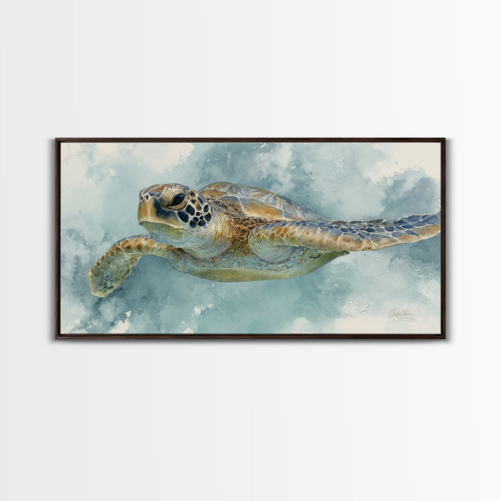 Sea Turtle Near Tropical Reef Canvas Print, Tropical Art, Abstract Painting, Living Room Decor, Fine Art, Tropic, Gallery Decor, TRO-2x1-63