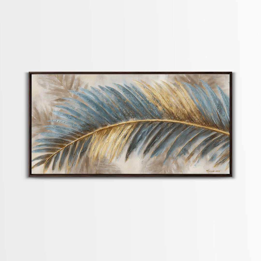 Rain Soaked Palm Leaf Closeup Framed Canvas Print, Tropical Art, Printable Art, Living Room Decor, Tropic, Trendy Wall Art, TRO-2x1-65