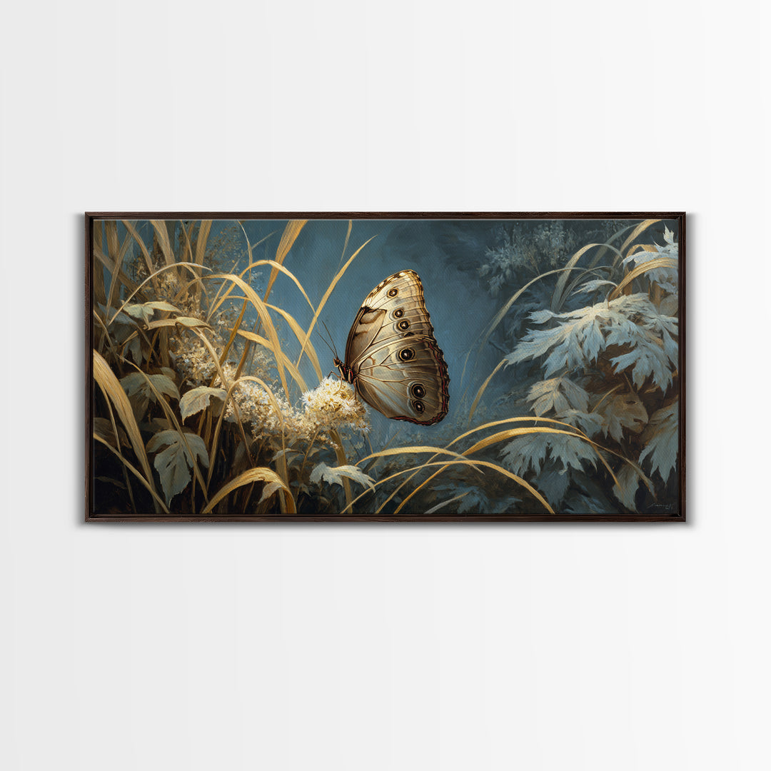 Tropical Butterfly and Flower Study Framed Canvas Print, Tropical Art, Gallery Decor, Living Room Decor, Fine Art, Tropic, TRO-2x1-67