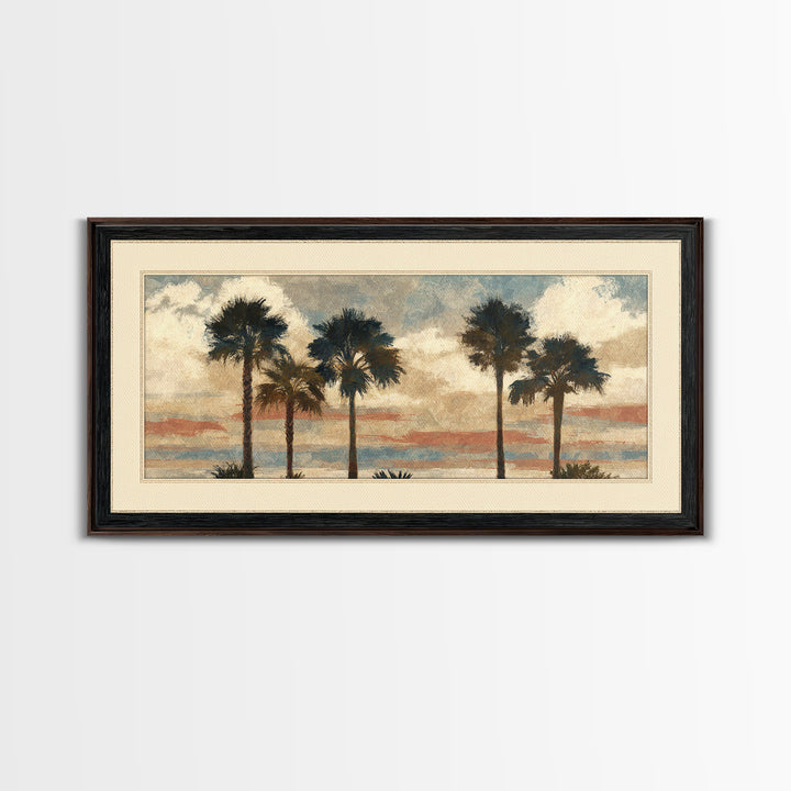 Palm Tree Silhouettes Framed Canvas Print, Tropical Art, Wall Art Prints, Living Room Decor, Fine Art, Tropic, Beach Wall Art, TRO-2x1-72