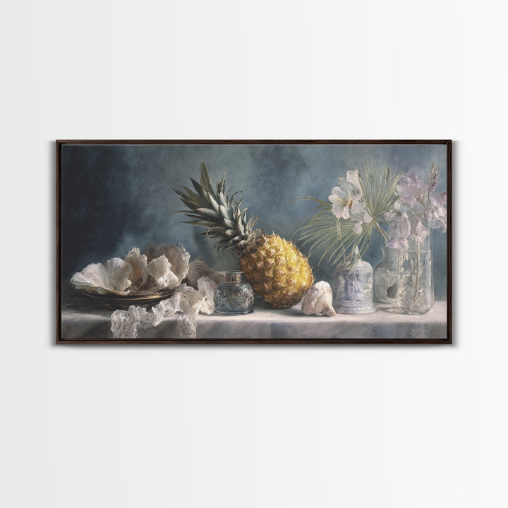 Pineapple and Palm Still Life Canvas Print, Tropical Art, Printable Wall Art, Living Room Decor, Watercolor Art, Tropic, TRO-2x1-74