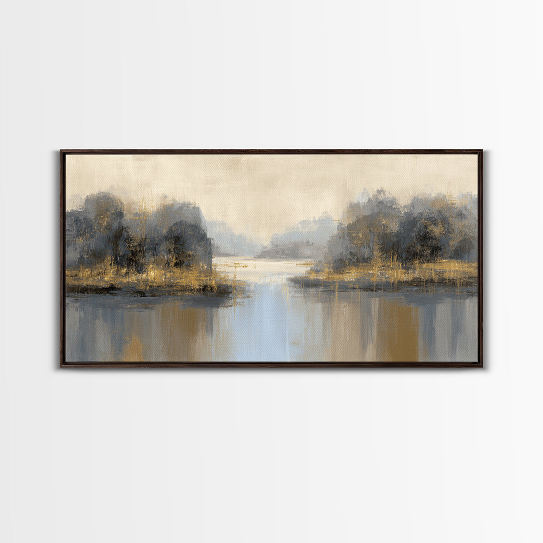 Jungle Waterfall with Misty Light Framed Canvas Print, Tropical Art, Bird Art, Living Room Decor, Watercolor Art, Tropic, TRO-2x1-81