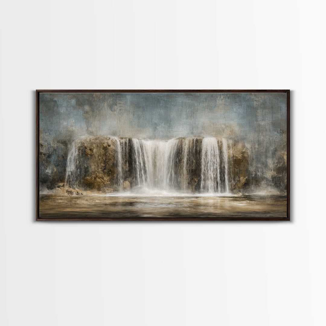 Jungle Waterfall with Misty Light Framed Canvas Print, Tropical Art, Digital Prints, Living Room Decor, Fine Art, Tropic, TRO-2x1-9