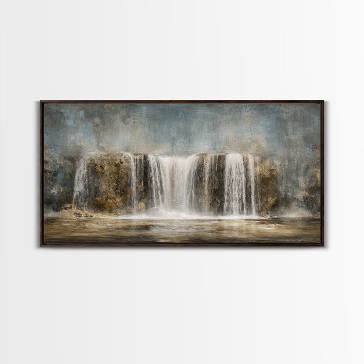 Jungle Waterfall with Misty Light Framed Canvas Print, Tropical Art, Digital Prints, Living Room Decor, Fine Art, Tropic, TRO-2x1-9