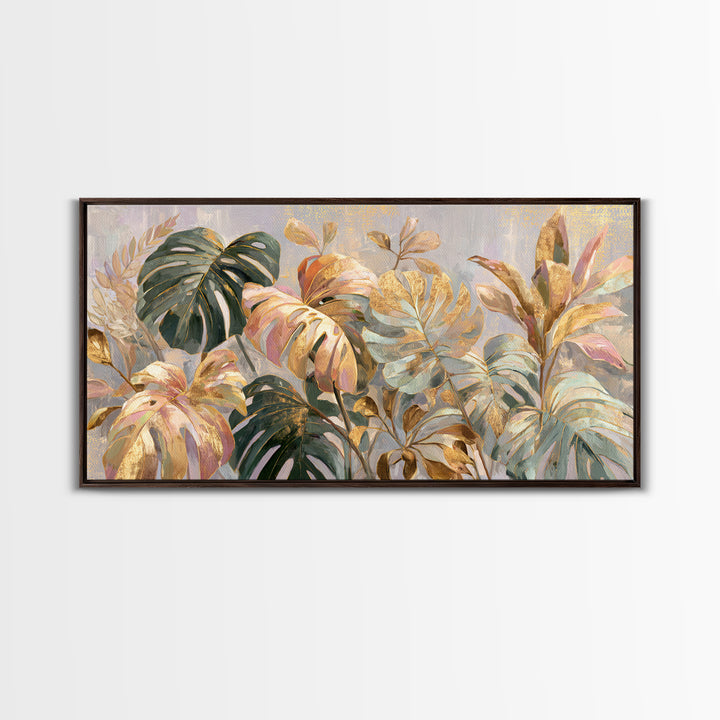 Lush Monstera Leaves Canvas Print, Tropical Art, Abstract Painting, Living Room Decor, Fine Art, Tropic, Gallery Decor, TRO-2x1-93
