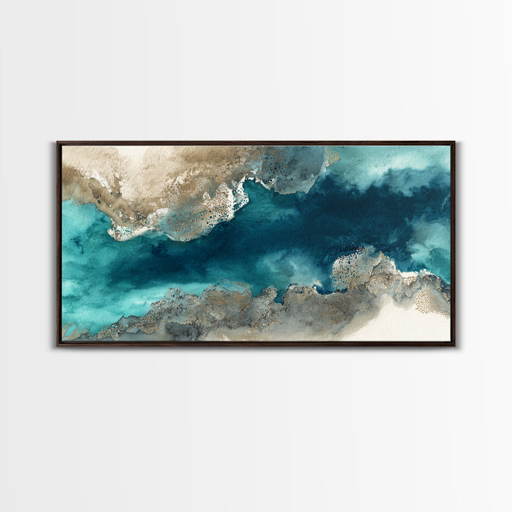 Tropical Lagoon with Turquoise Water Framed Canvas Print, Tropical Art, Abstract Painting, Living Room Decor, Fine Art, Tropic, TRO-2x1-99