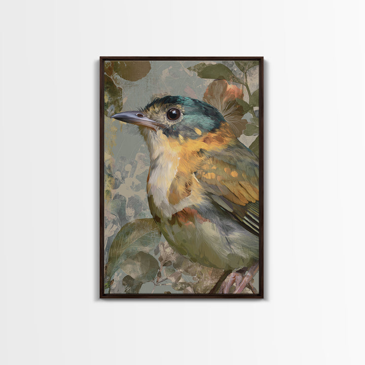 Colorful Jungle Bird Pattern Framed Canvas Print, Tropical Art, Print, Living Room Decor, Fine Art, Tropic, Coastal Wall Art, TRO-2x3-100