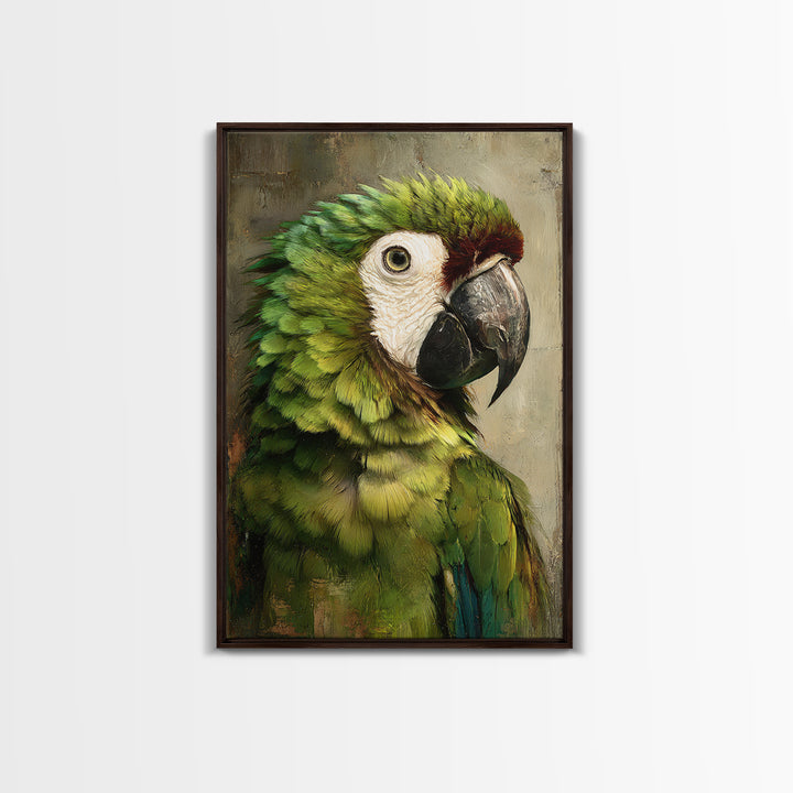 Parrot Portrait with Emerald Feathers Canvas Print, Tropical Art, Gallery Decor, Living Room Decor, Fine Art, Tropic, TRO-2x3-16