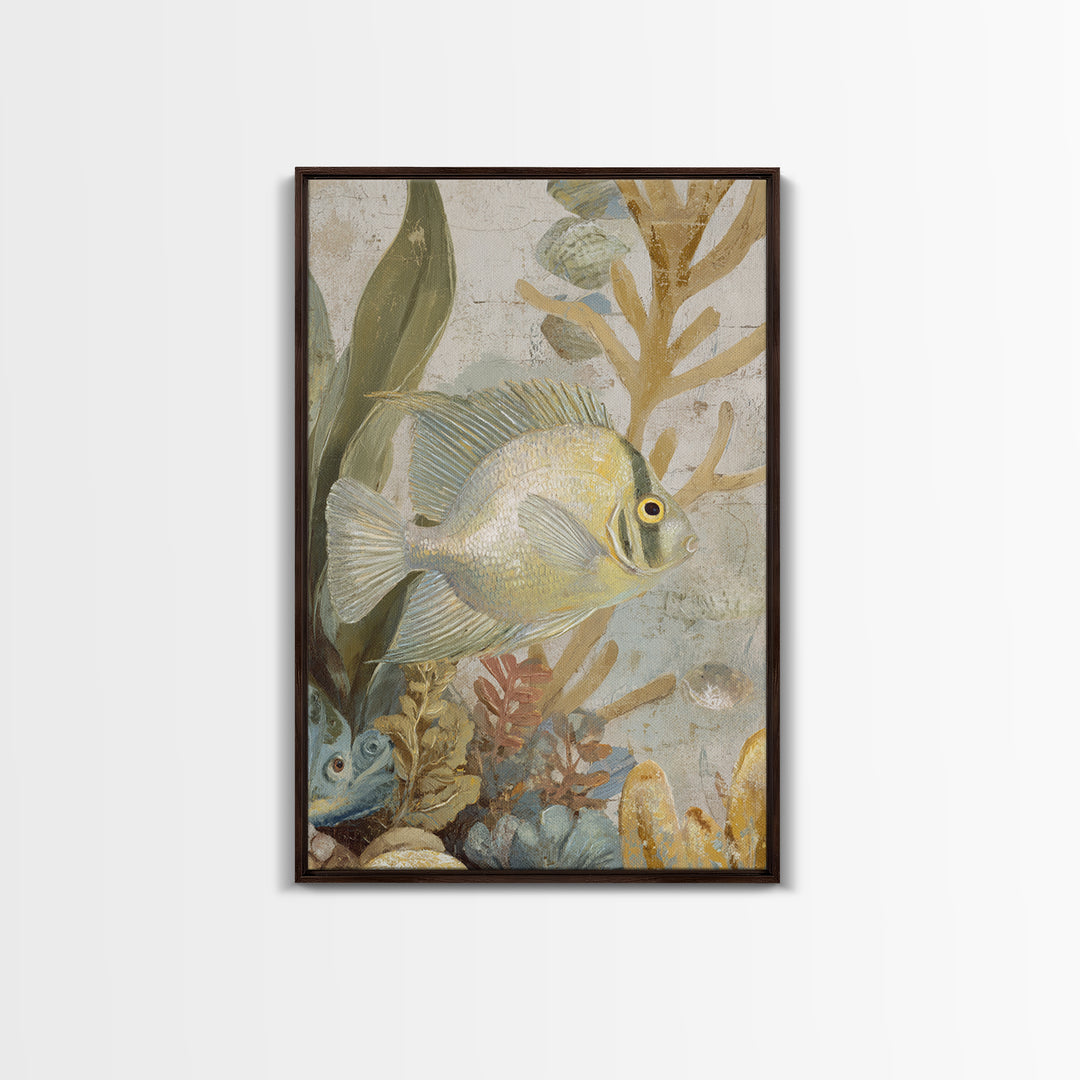 Tropical Fish over Coral Reef Framed Canvas Print, Tropical Art, Contemporary Art, Living Room Decor, Fine Art, Tropic, TRO-2x3-19