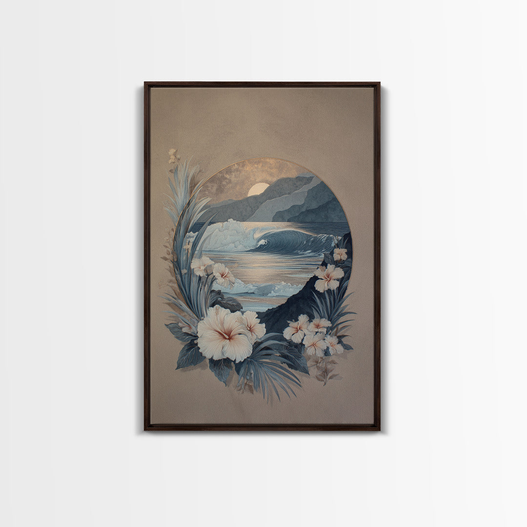 Sunset Surf Scene Framed Canvas Print, Tropical Art, Minimalist Decor, Living Room Decor, Fine Art, Tropic, Digital Print, TRO-2x3-30