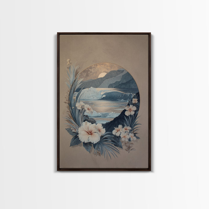 Sunset Surf Scene Framed Canvas Print, Tropical Art, Minimalist Decor, Living Room Decor, Fine Art, Tropic, Digital Print, TRO-2x3-30