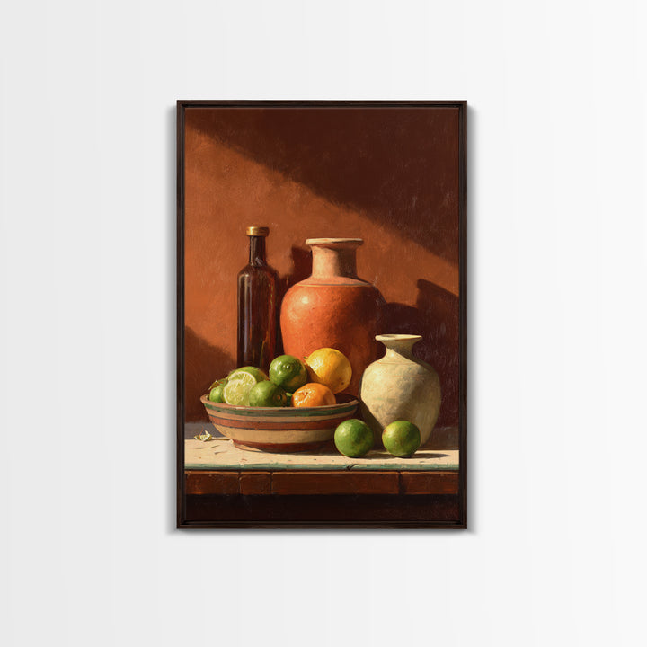 Bright Papaya and Lime Still Life Canvas Print, Tropical Art, Statement Artwork, Living Room Decor, Fine Art, Tropic, TRO-2x3-32