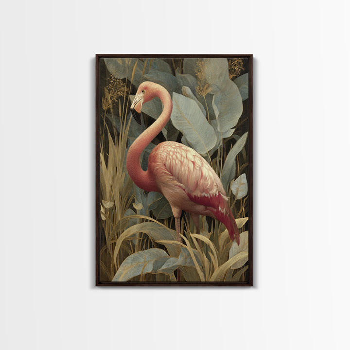 Pink Flamingos Among Tropical Water Plants Framed Canvas Print, Tropical Art, Print, Living Room Decor, Fine Art, Tropic, TRO-2x3-34