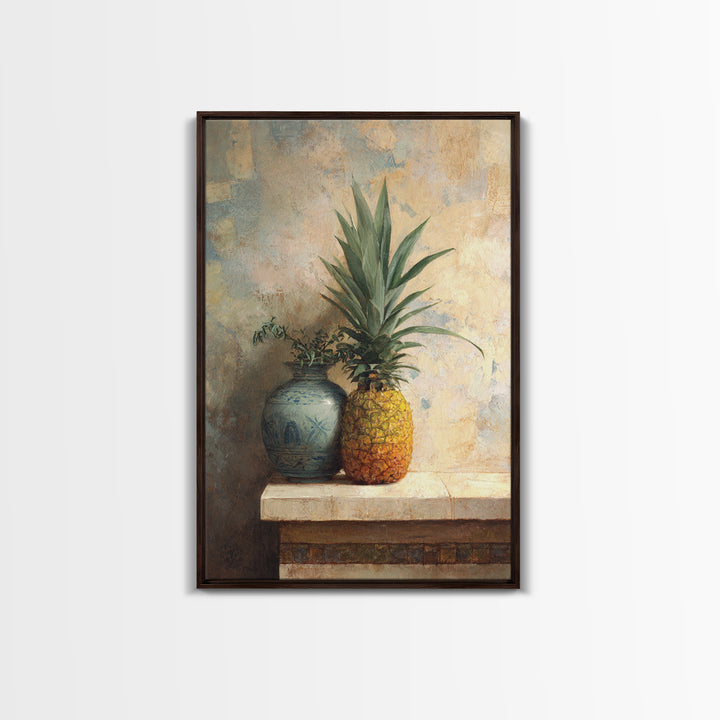 Pineapple and Palm Still Life Framed Canvas Print, Tropical Art, Art Print, Living Room Decor, Tropic, Abstract Painting, TRO-2x3-38