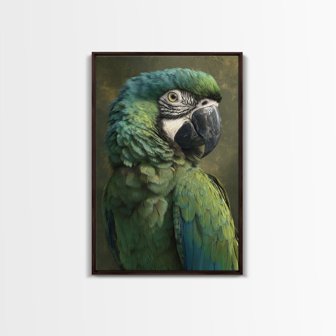 Parrot Portrait with Emerald Feathers Canvas Print, Tropical Art, Contemporary Art, Living Room Decor, Fine Art, Tropic, TRO-2x3-40