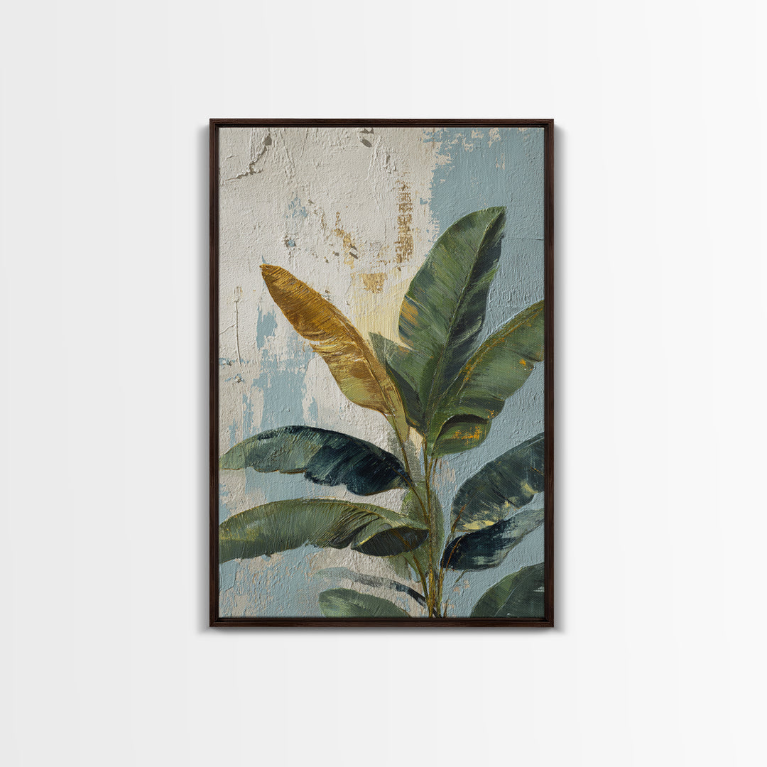 Banana Leaves Layered Framed Canvas Print, Tropical Art, Printable Art, Living Room Decor, Abstract Art, Tropic, TRO-2x3-41