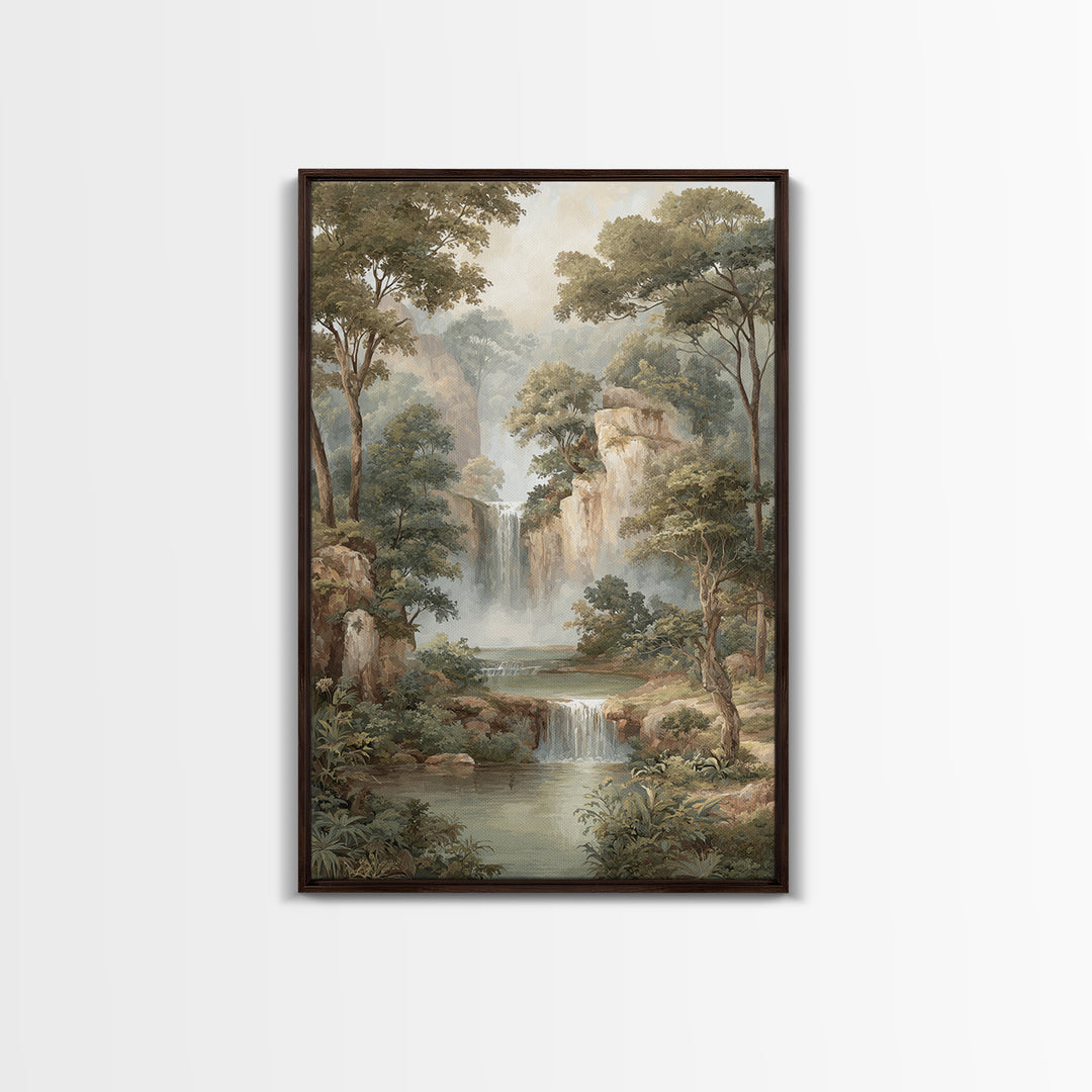 Jungle Waterfall with Misty Light Canvas Print, Tropical Art, Pink Wall Art, Living Room Decor, Fine Art, Tropic, Coastal Art, TRO-2x3-45