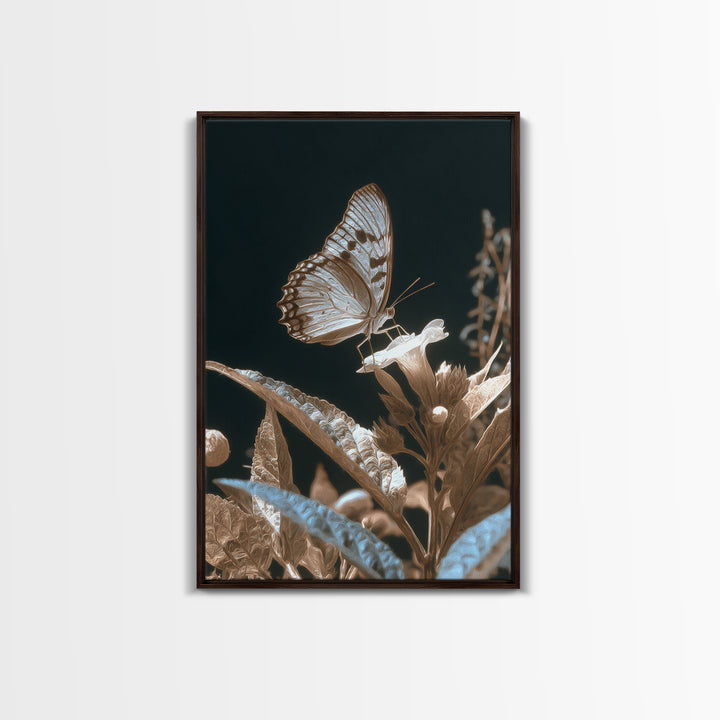 Tropical Butterfly and Flower Study Framed Canvas Print, Tropical Art, Printable, Living Room Decor, Oil Painting, Tropic, TRO-2x3-55