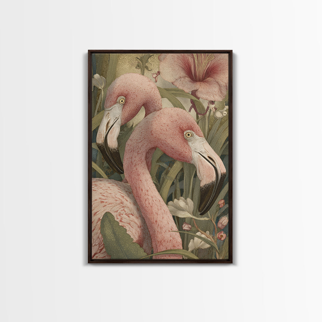 Pink Flamingos Among Tropical Water Plants Canvas Print, Tropical Art, Digital Print, Living Room Decor, Fine Art, Tropic, TRO-2x3-58