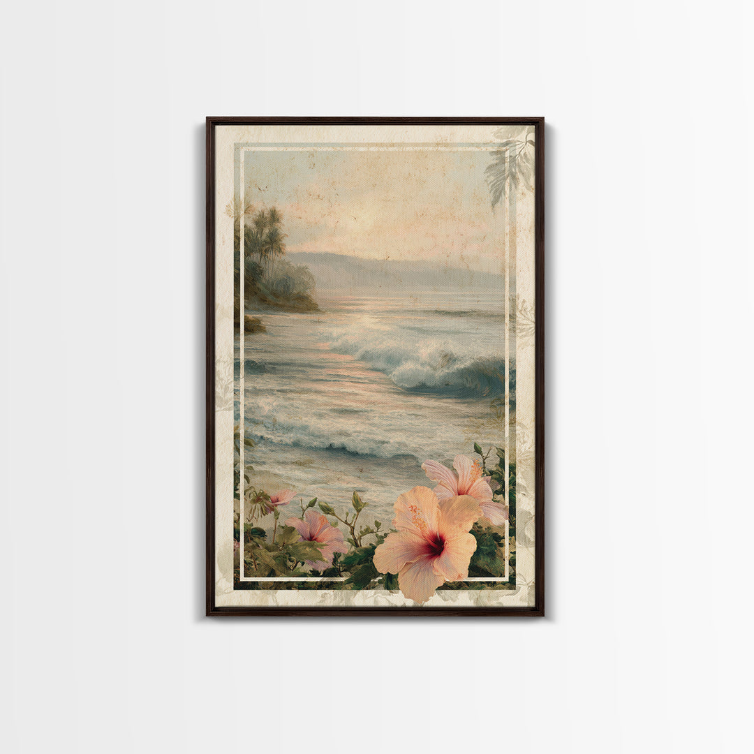 Sunset Surf Scene Framed Canvas Print, Tropical Art, Minimalist Decor, Living Room Decor, Fine Art, Tropic, Digital Print, TRO-2x3-6