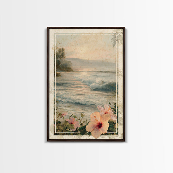 Sunset Surf Scene Framed Canvas Print, Tropical Art, Minimalist Decor, Living Room Decor, Fine Art, Tropic, Digital Print, TRO-2x3-6