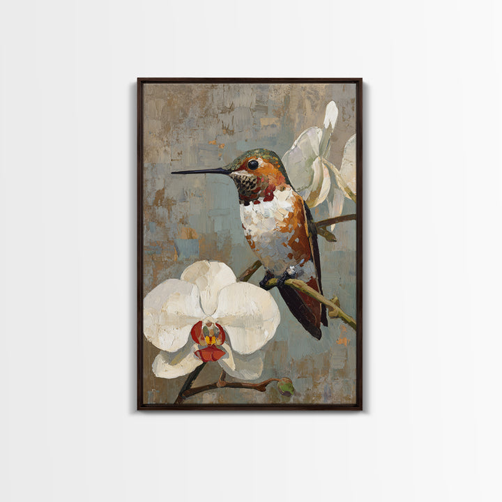 Orchid and Hummingbird Composition Canvas Print, Tropical Art, Digital Art, Living Room Decor, Oil Painting, Tropic, TRO-2x3-66