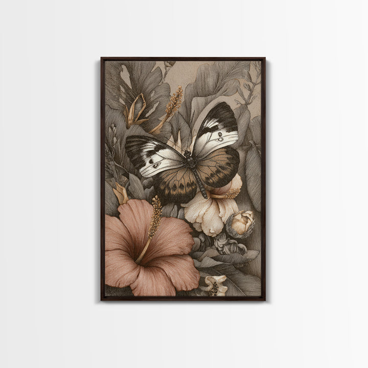 Tropical Butterfly and Flower Study Canvas Print, Tropical Art, Fine Art Print, Living Room Decor, Watercolor Art, Tropic, TRO-2x3-7
