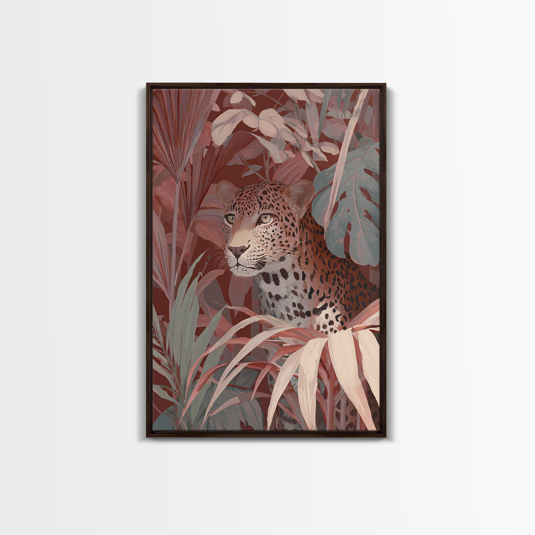 Leopard Hidden Among Palm Leaves Canvas Print, Tropical Art, Printable, Living Room Decor, Fine Art, Tropic, Coastal Decor, TRO-2x3-70