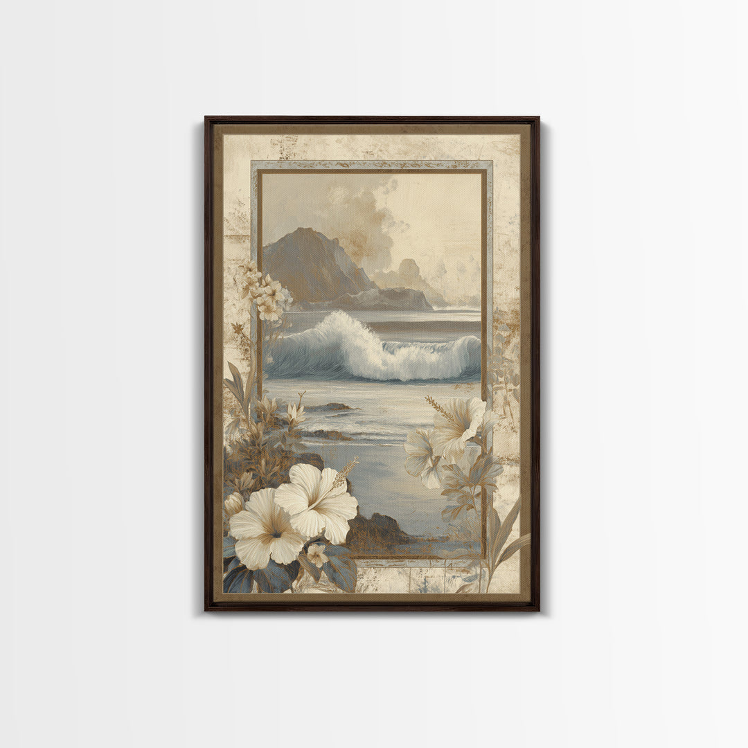 Sunset Surf Scene Framed Canvas Print, Tropical Art, Wall Art Prints, Living Room Decor, Fine Art, Tropic, Beach Wall Art, TRO-2x3-78