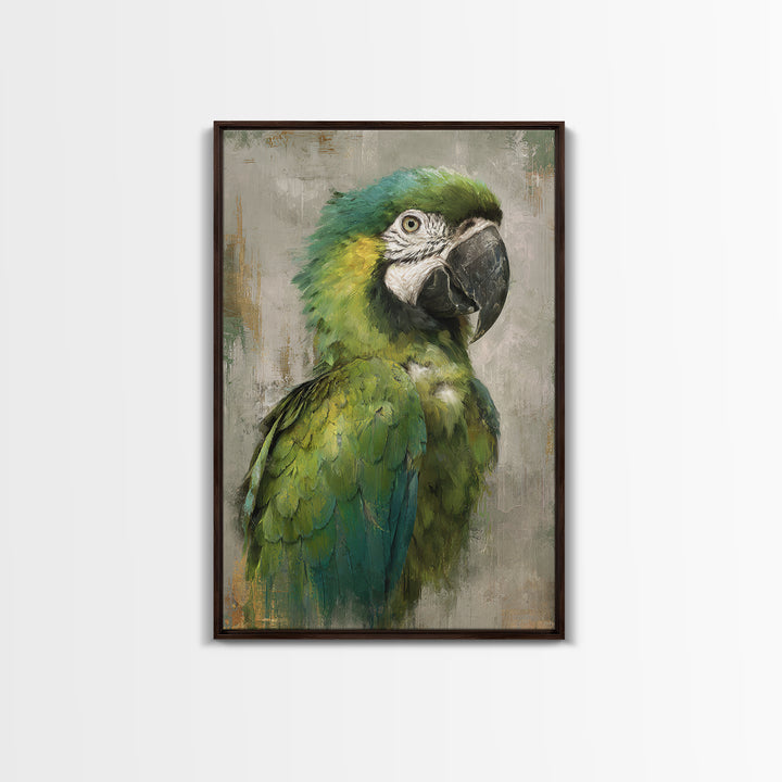 Parrot Portrait with Emerald Feathers Framed Canvas Print, Tropical Art, Set of 3 Prints, Living Room Decor, Fine Art, Tropic, TRO-2x3-88