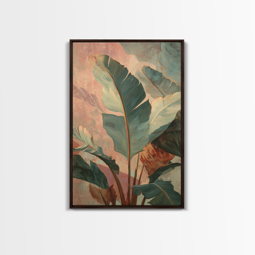 Banana Leaves Layered Framed Canvas Print, Tropical Art, Downloadable Prints, Living Room Decor, Watercolor Art, Tropic, TRO-2x3-89