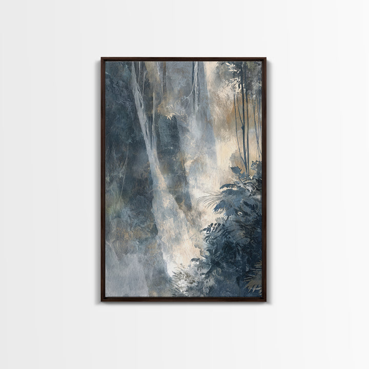 Jungle Waterfall with Misty Light Framed Canvas Print, Tropical Art, Abstract Painting, Living Room Decor, Fine Art, Tropic, TRO-2x3-93