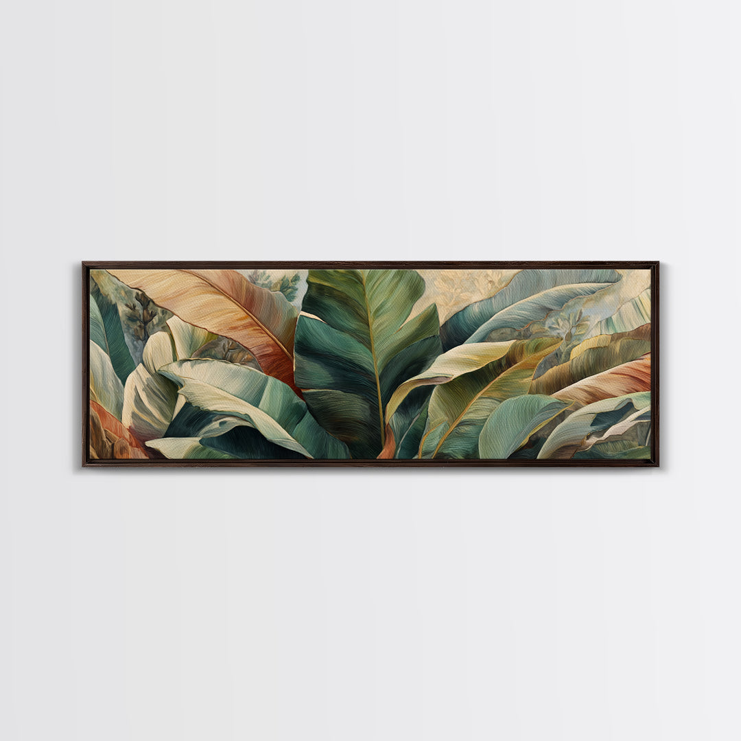 Banana Leaves Layered Framed Canvas Print, Tropical Art, Coastal Decor, Living Room Decor, Fine Art, Tropic, Modern Decor, TRO-3x1-1