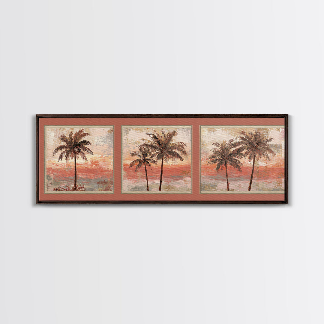 Palm Tree Silhouettes Canvas Print, Tropical Art, Gallery Wall Art, Living Room Decor, Fine Art, Tropic, Textured Painting, TRO-3x1-20