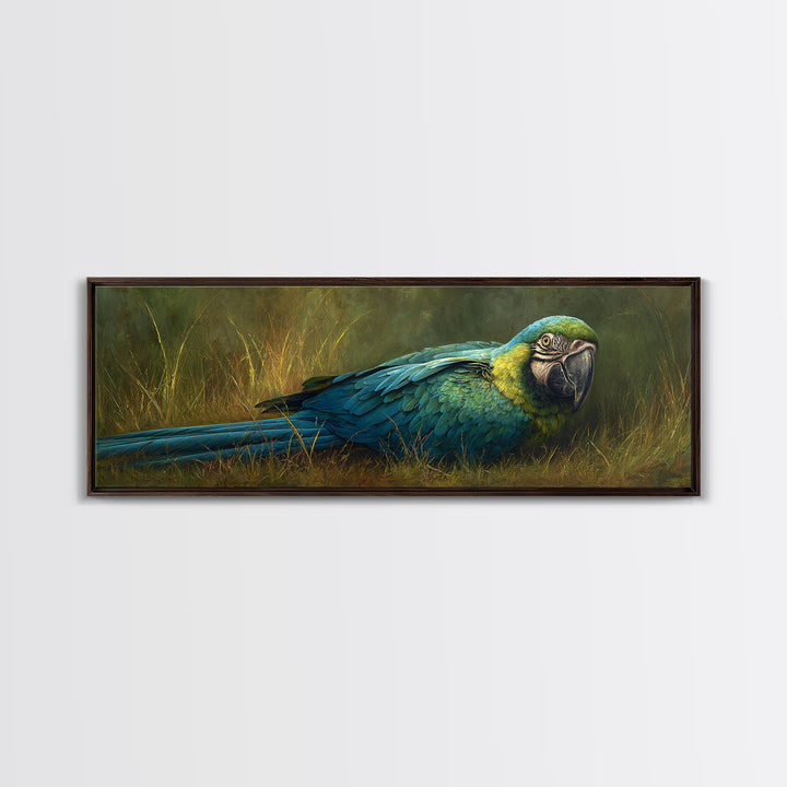 Parrot Portrait with Emerald Feathers Canvas Print, Tropical Art, Whimsical Art, Living Room Decor, Fine Art, Tropic, TRO-3x1-24