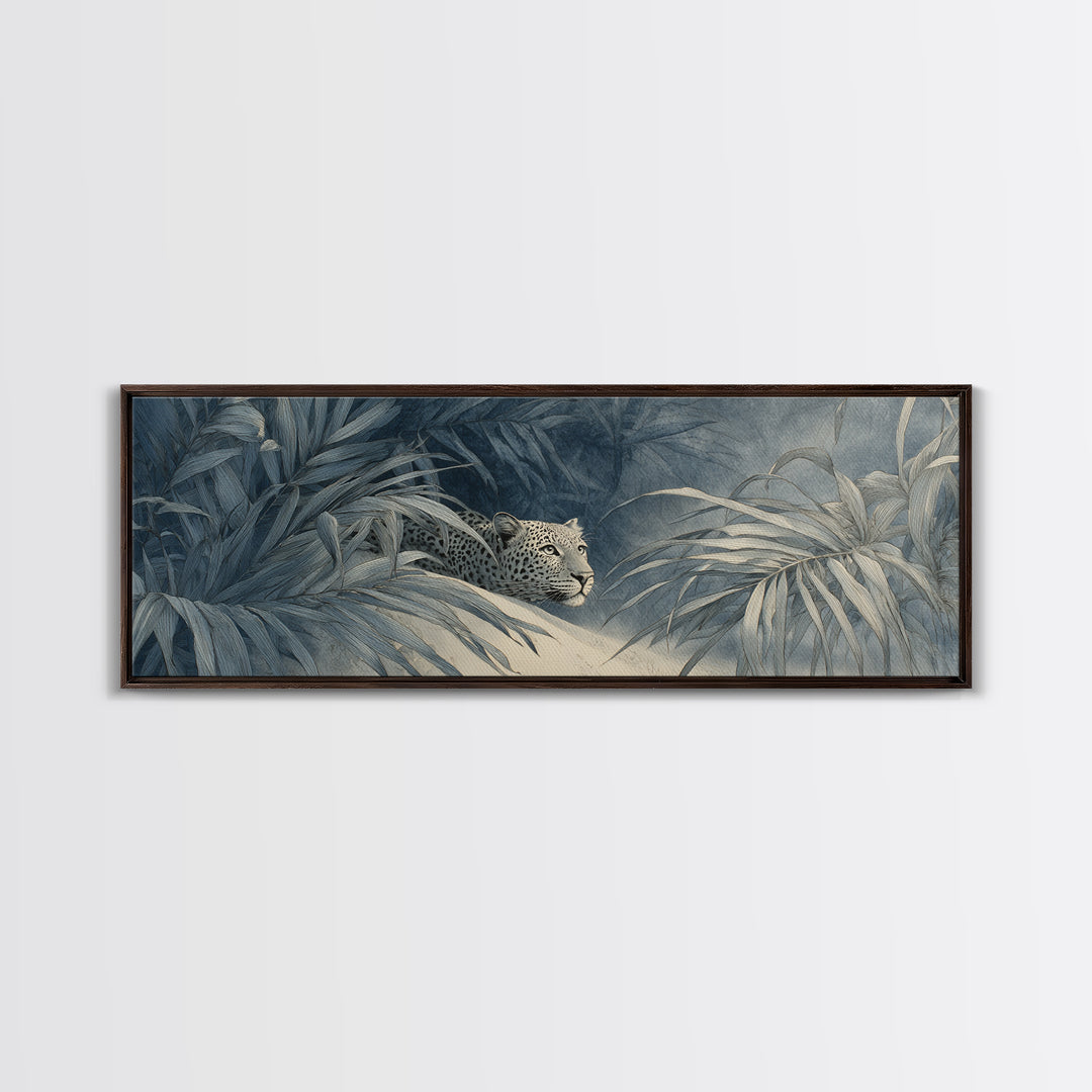Leopard Hidden Among Palm Leaves Canvas Print, Tropical Art, Print, Living Room Decor, Fine Art, Tropic, Coastal Wall Art, TRO-3x1-30