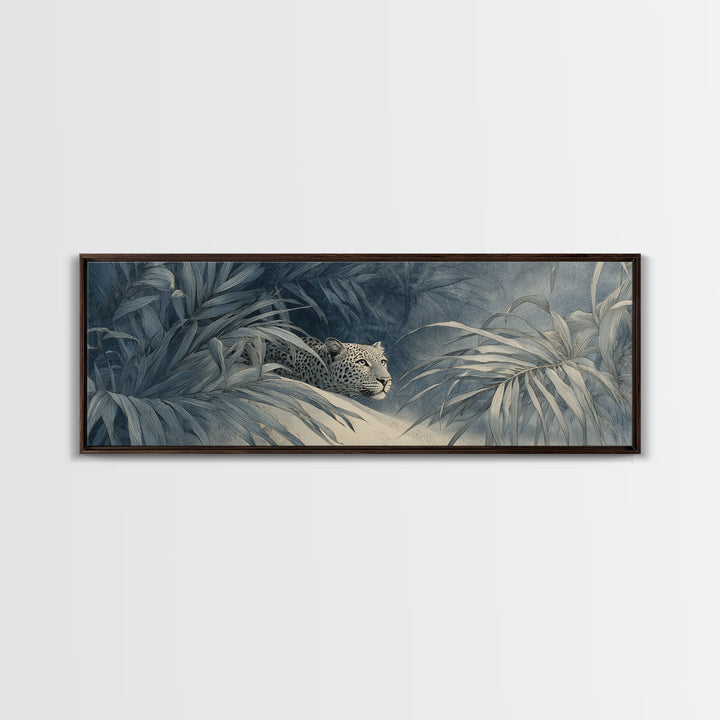 Leopard Hidden Among Palm Leaves Canvas Print, Tropical Art, Print, Living Room Decor, Fine Art, Tropic, Coastal Wall Art, TRO-3x1-30