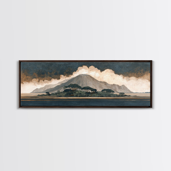 Island Volcano with Lush Foreground Canvas Print, Tropical Art, Beach Wall Art, Living Room Decor, Tropic, Statement Artwork, TRO-3x1-33