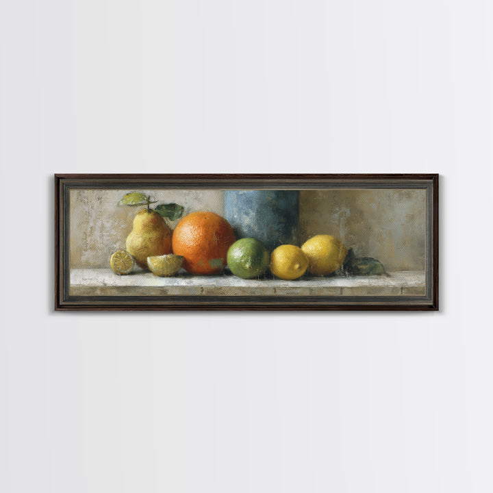 Bright Papaya and Lime Still Life Canvas Print, Tropical Art, Neutral Decor, Living Room Decor, Fine Art, Tropic, Home Decor, TRO-3x1-40