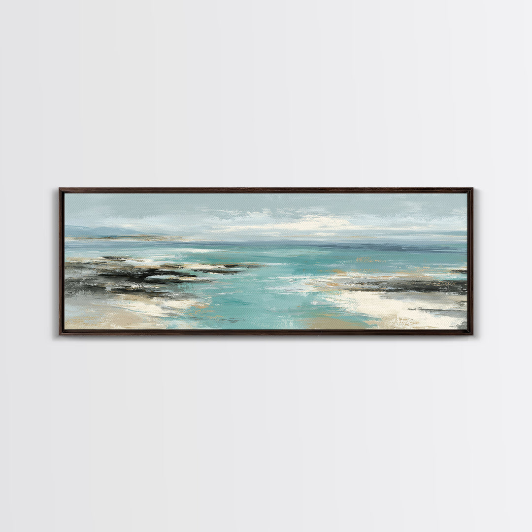 Tropical Lagoon with Turquoise Water Framed Canvas Print, Tropical Art, Digital Art, Living Room Decor, Oil Painting, Tropic, TRO-3x1-47